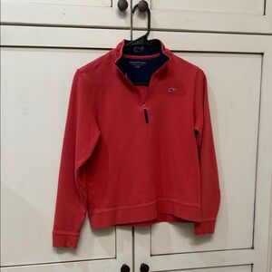Vineyard Vines Men's Quarter Zip pull over in traditional lobster red.